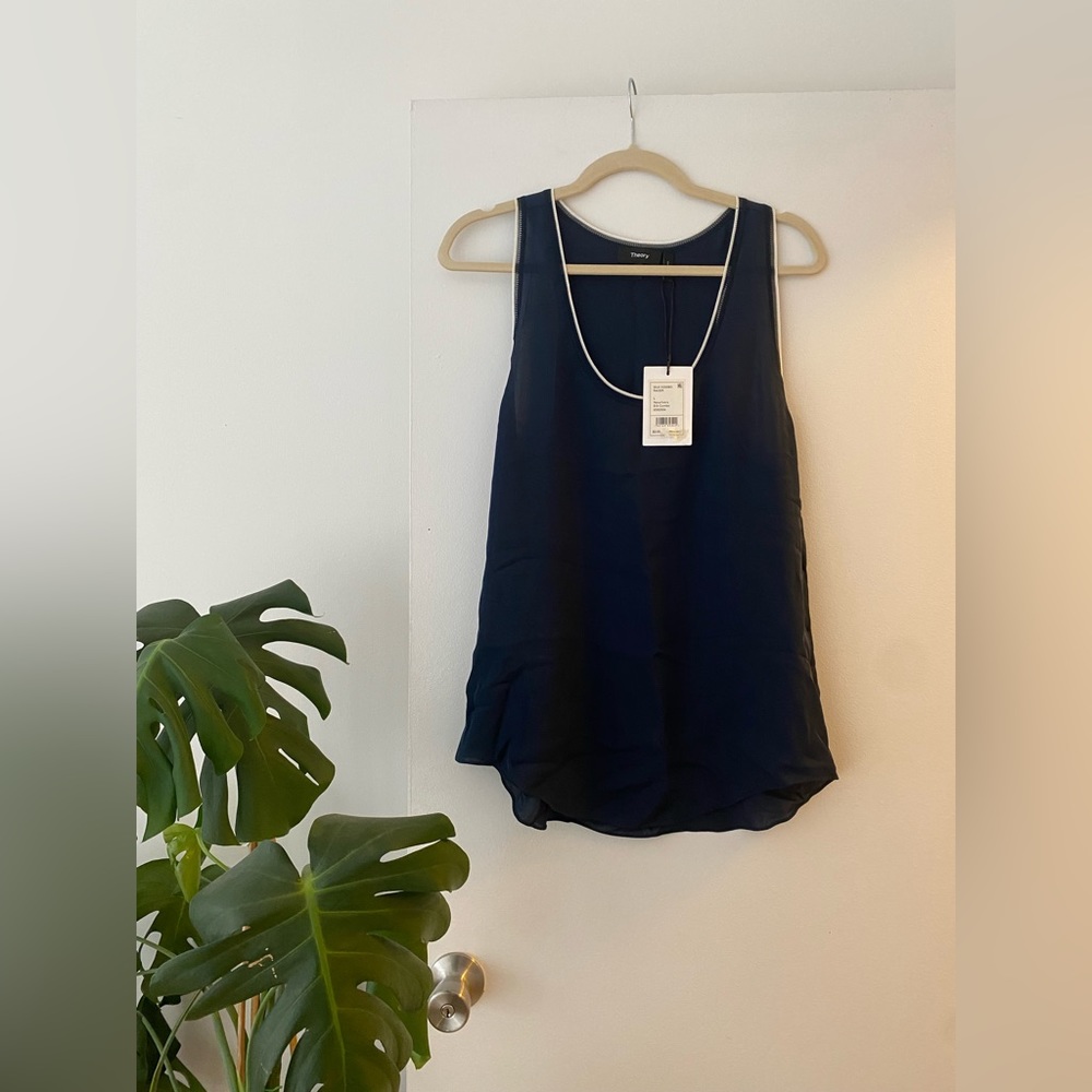 NWT THEORY Navy 100% Silk Tank Top